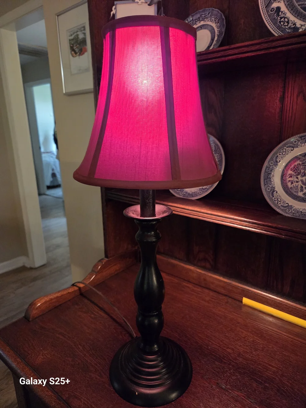 Home Accents Red Fabric Shade Table Lamp with Black Turned Base